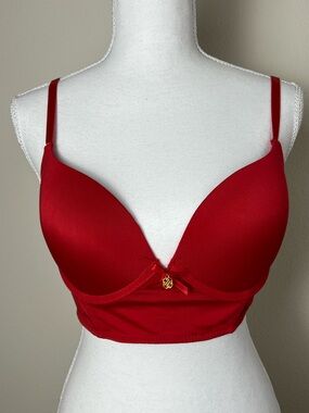 Daisy Fuentes Red Longline Push Up Bra 36B Pin Up Bombshell Coquette Retro Y2K